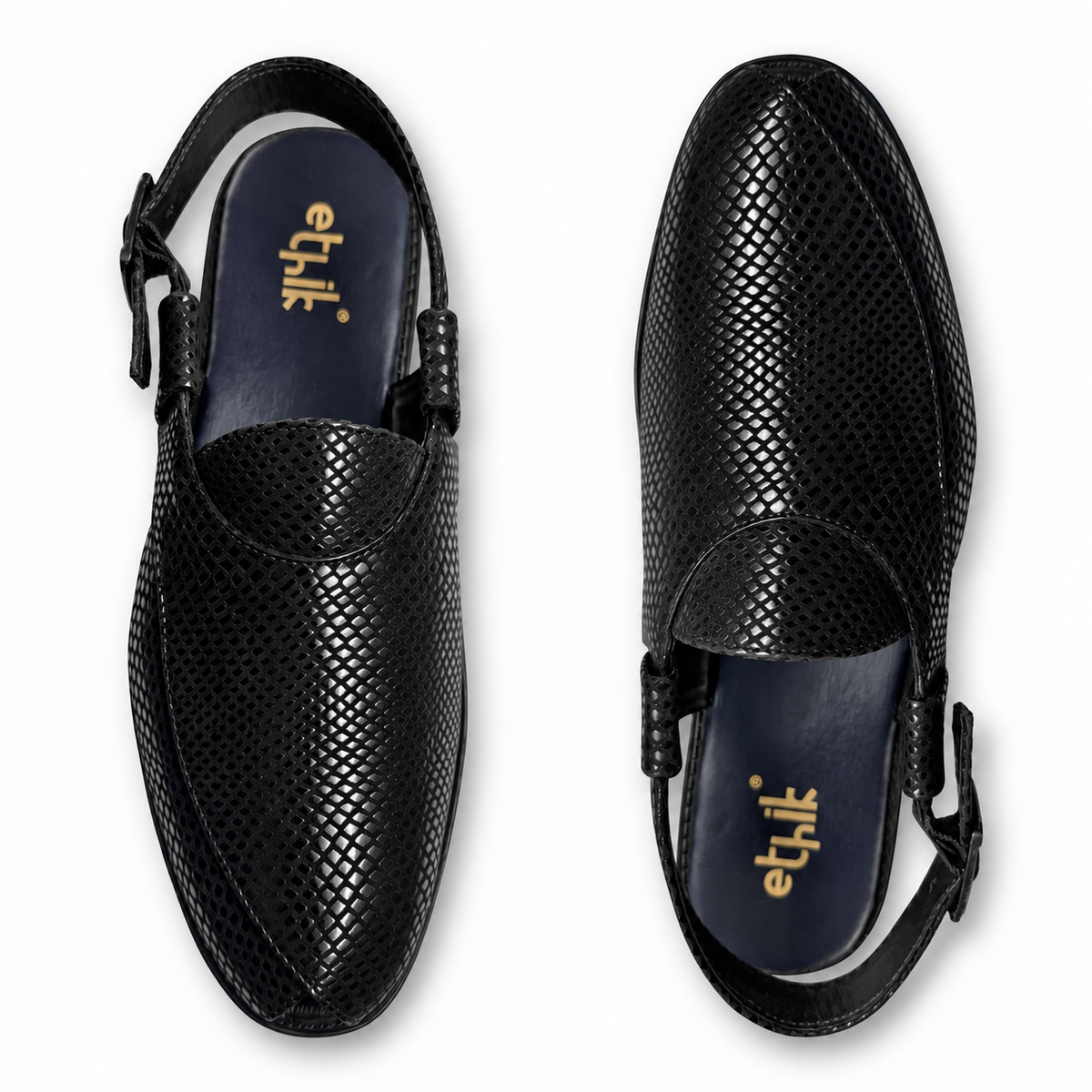 Ethik Jashn Textured Black Peshawari Sandal for Men