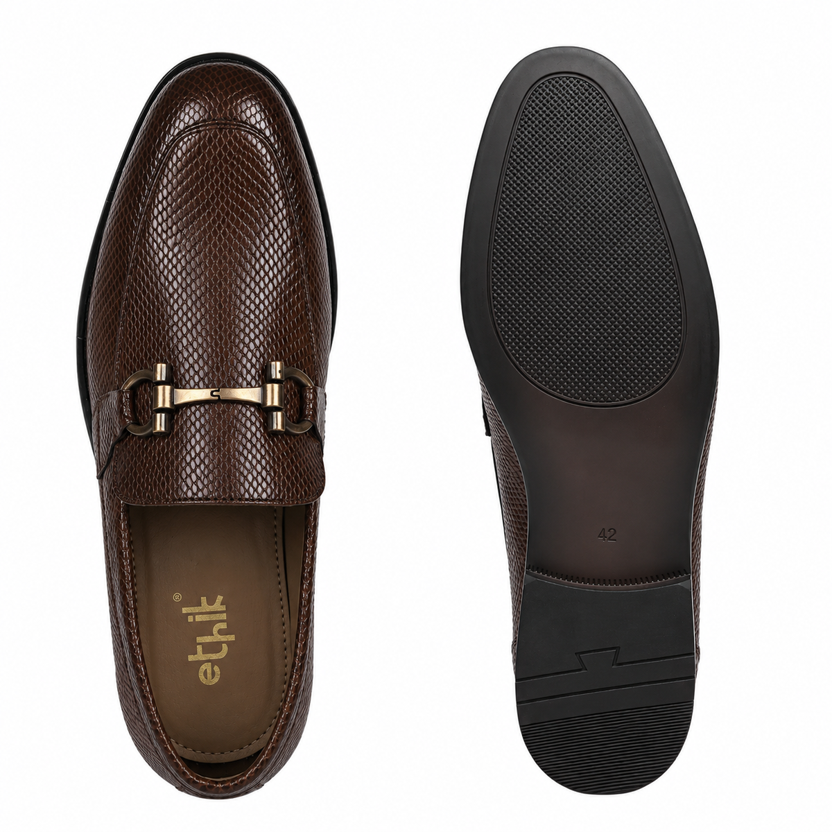 Ethik Stunner Brown Textured Loafers for Men