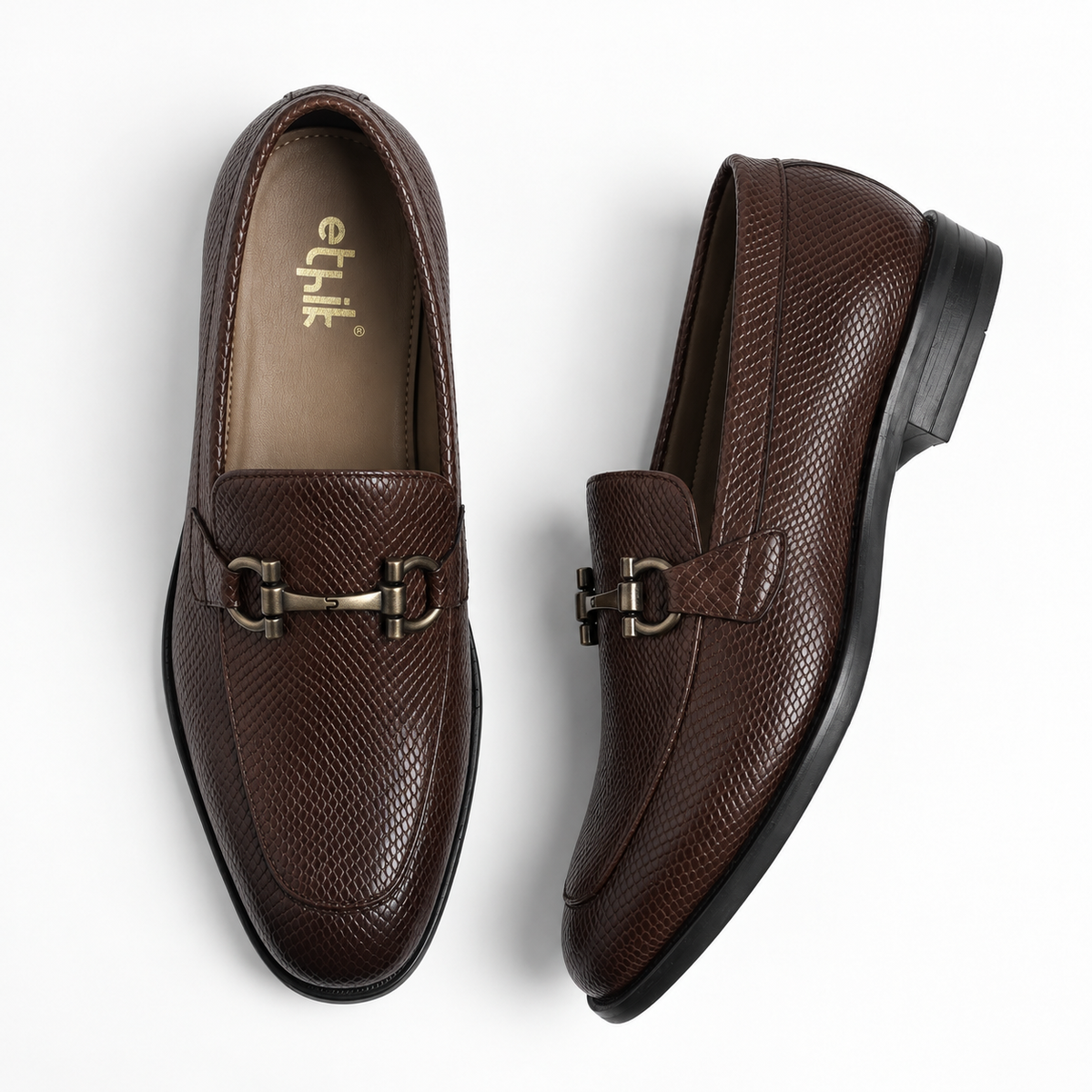 Ethik Stunner Brown Textured Loafers for Men