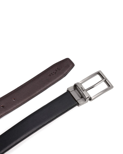 Black belt with silver buckle on a white background