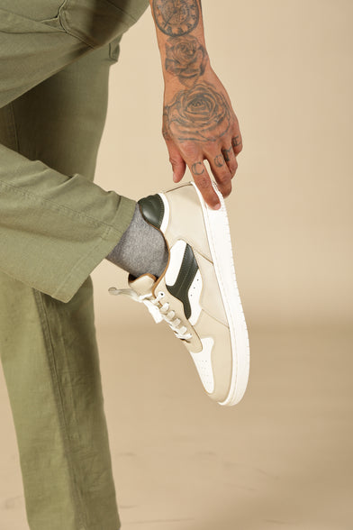 RIDGE Olive Green Casual Sneakers for Men with Rugged Panels | Vegan Leather