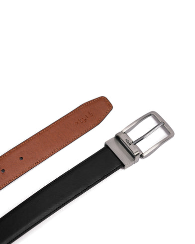 Brown and black leather belts with silver buckles on a white background