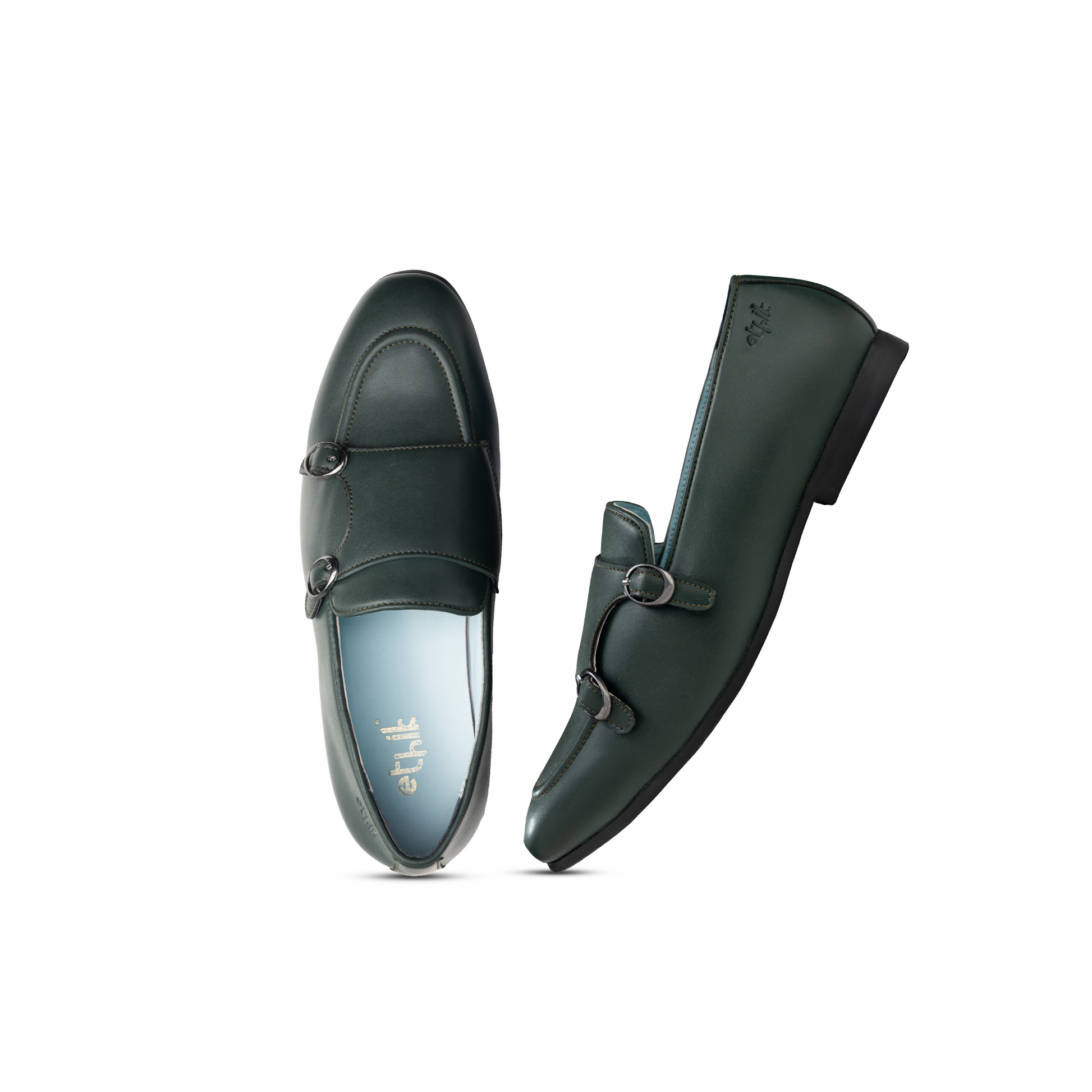 Pair of black loafers on a white background