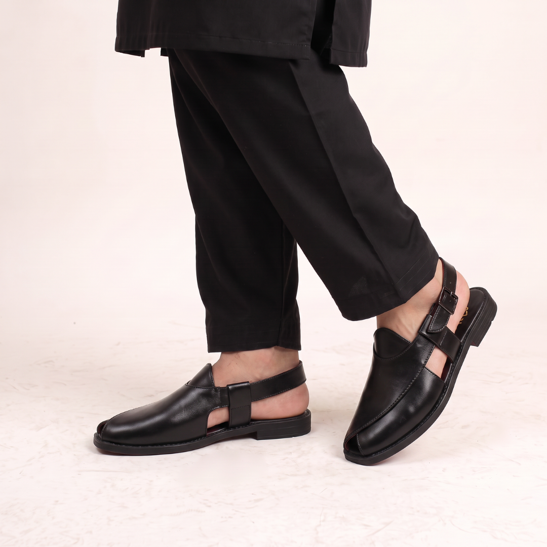 Ethik Utsav Black Peshawari Sandal for Men
