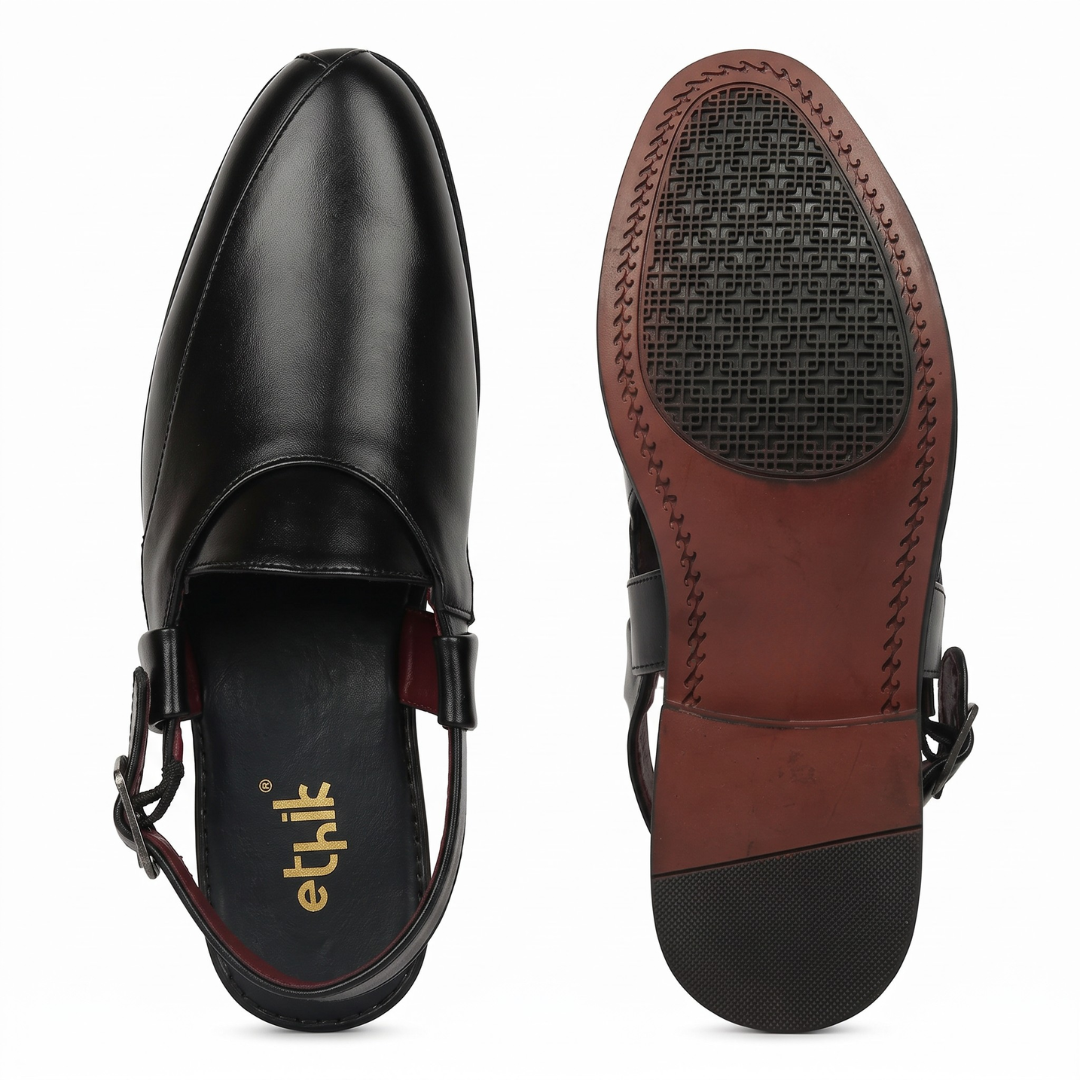 Ethik Utsav Black Peshawari Sandal for Men