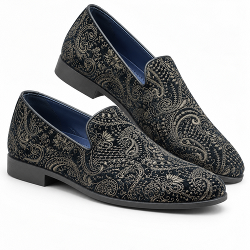 Black Paisley Embroidered Ethnic Slip-on-005