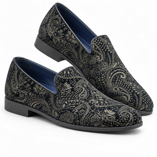 Black Paisley Embroidered Ethnic Slip-on-005