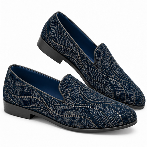 Ethnic Teal Blue Sequin Slip-on -006