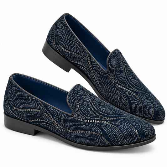 Ethnic Teal Blue Sequin Slip-on -006