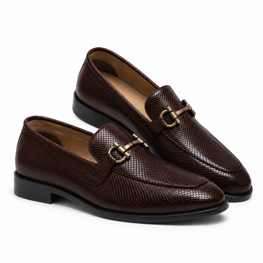 Ethik Stunner Brown Textured Loafers for Men