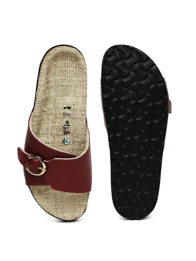 Brown sandal with a buckle on a white background