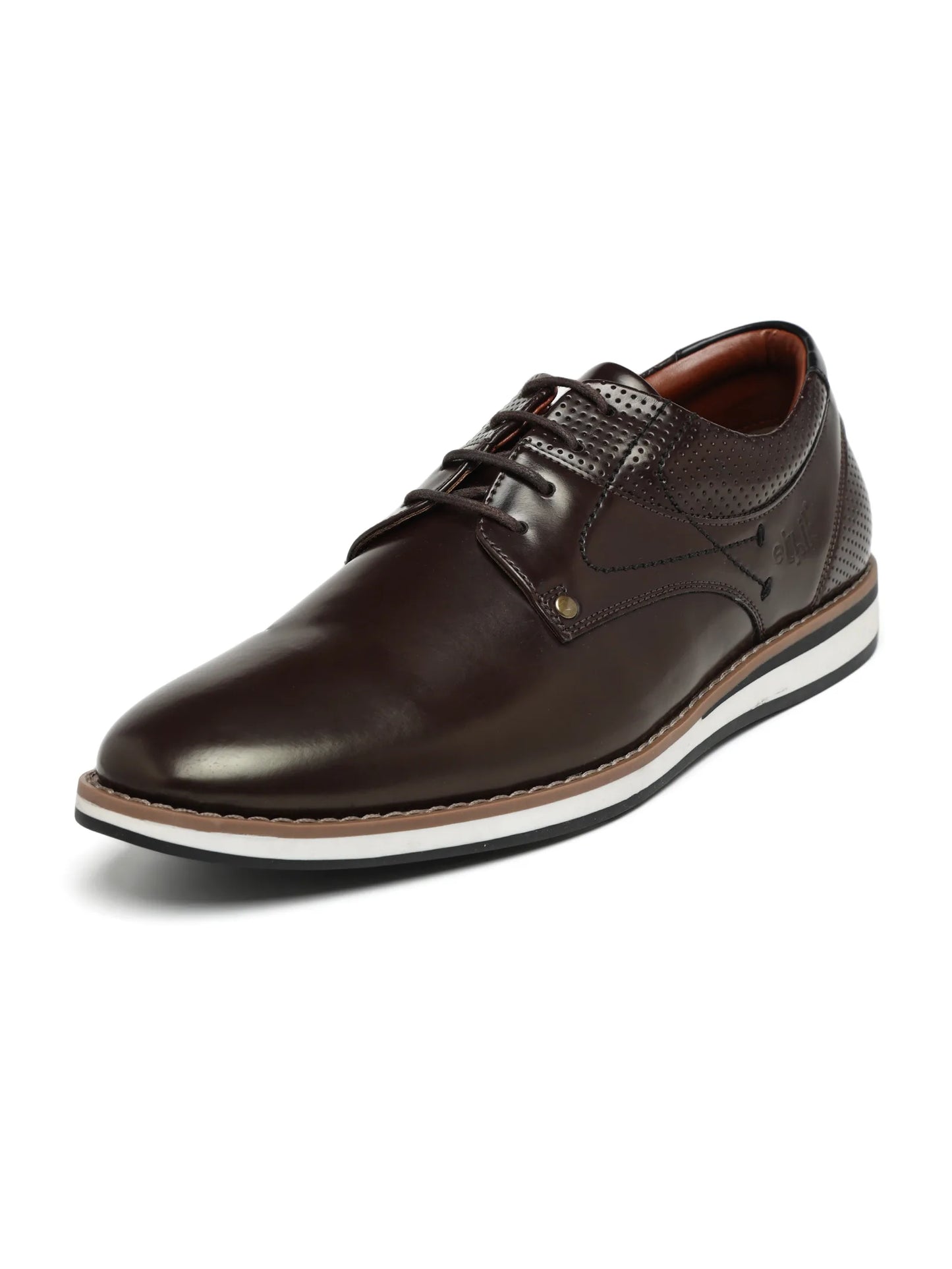 Brown leather shoe on a white background