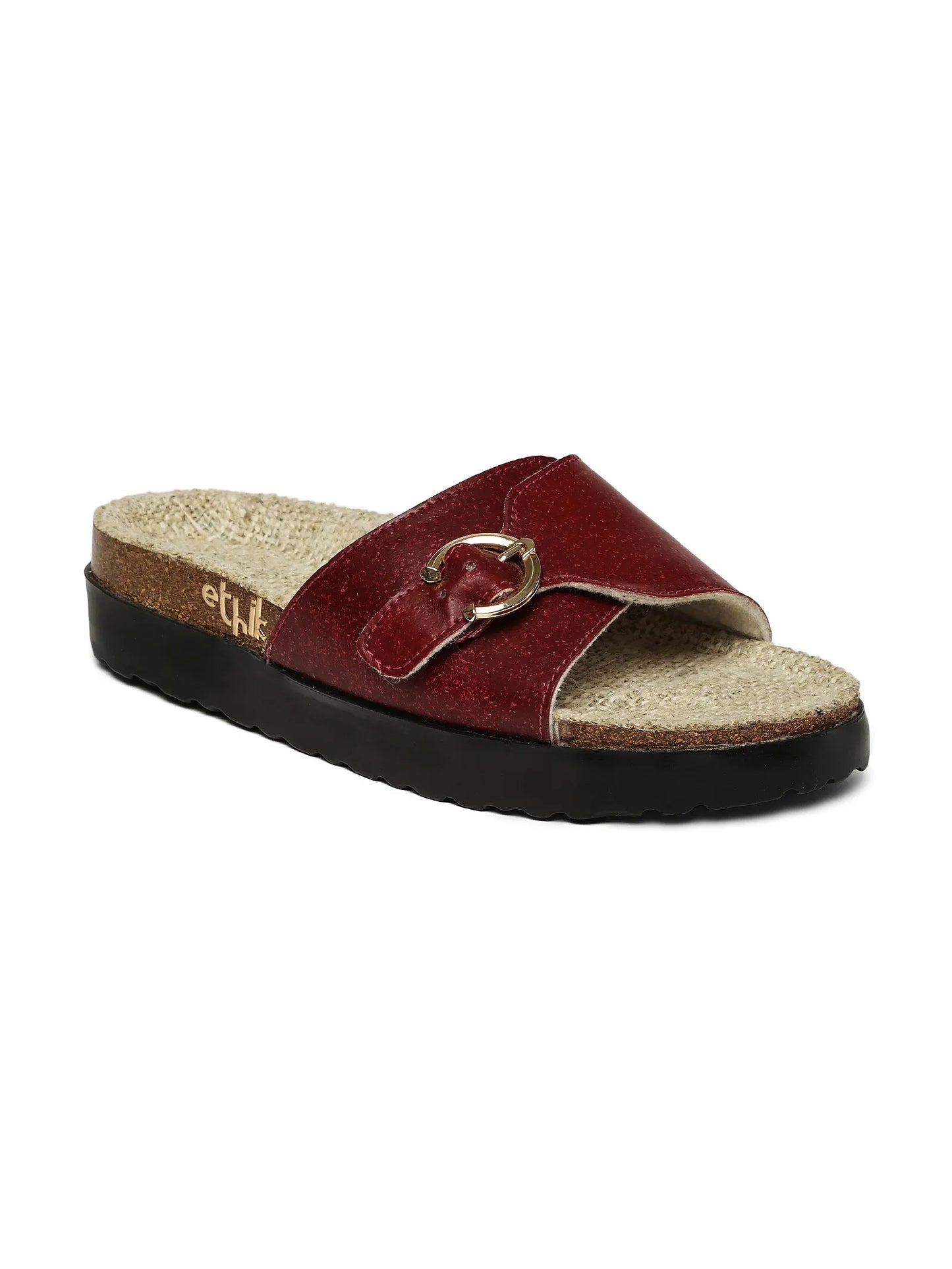 Red sandal with cork sole on a white background