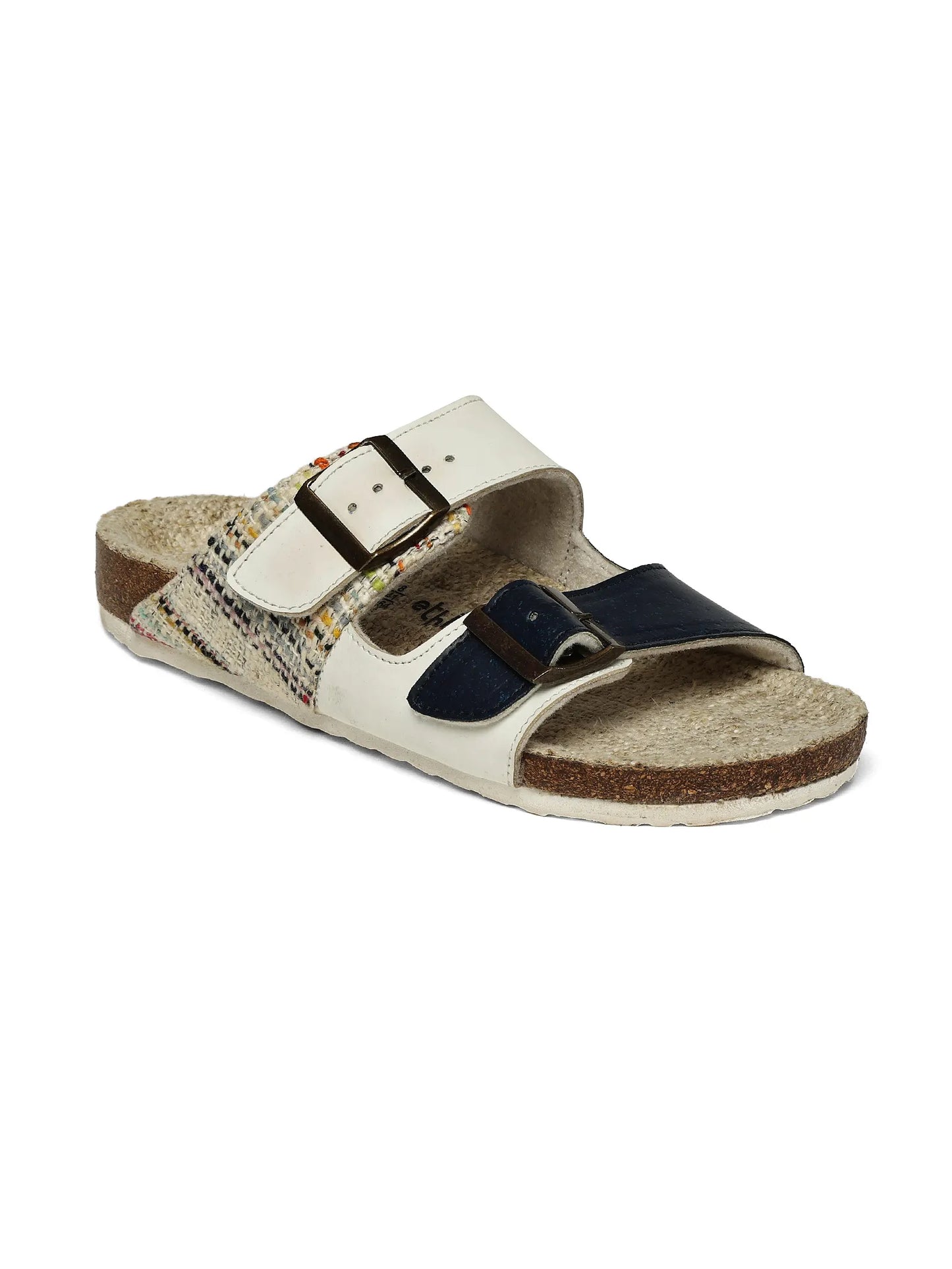 Single sandal with cork sole on a white background