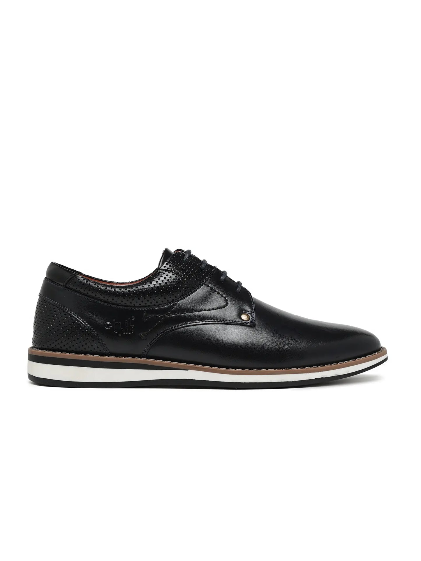 Black leather shoe on a white background