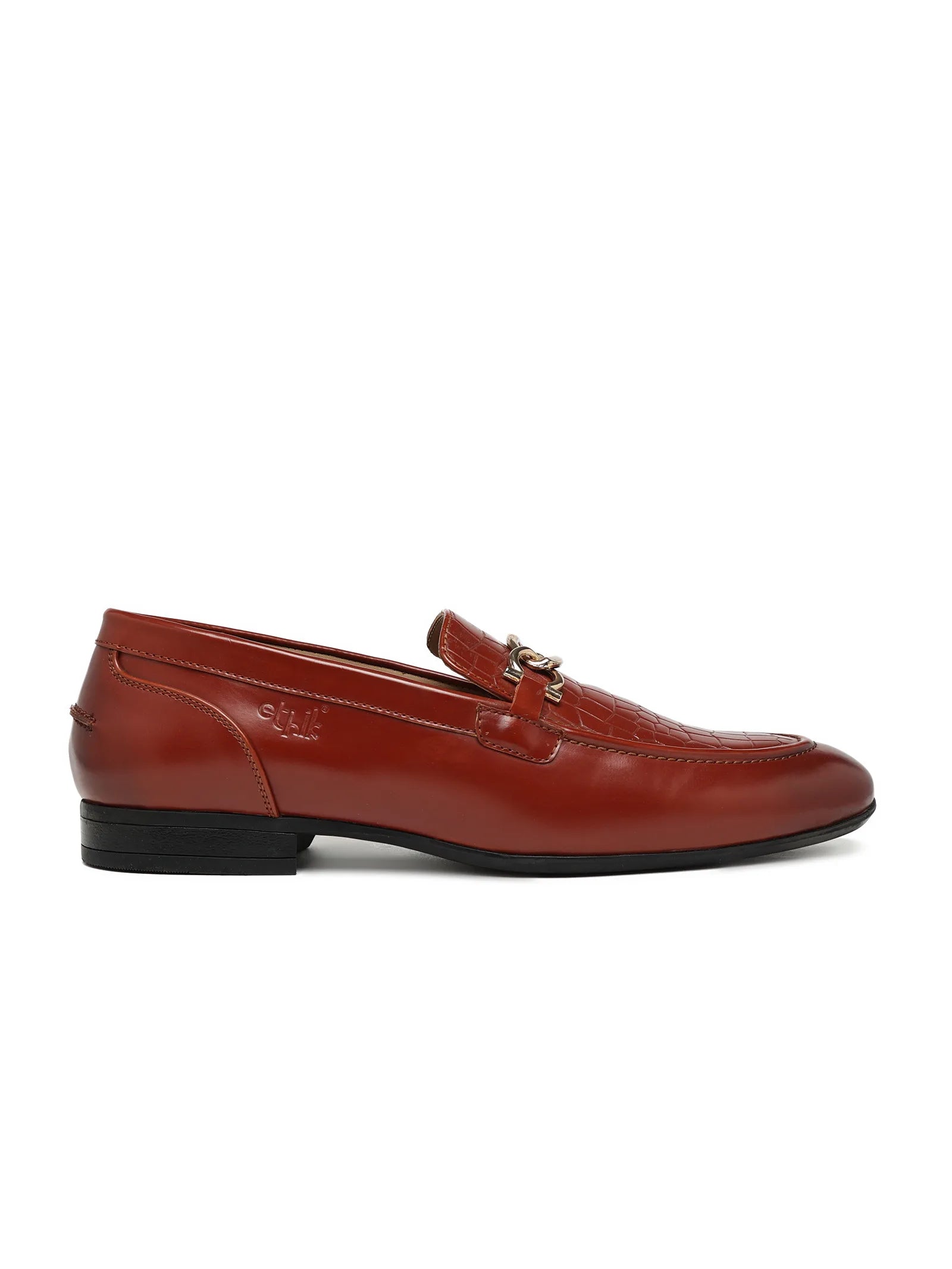 Brown leather loafer shoe on a white background