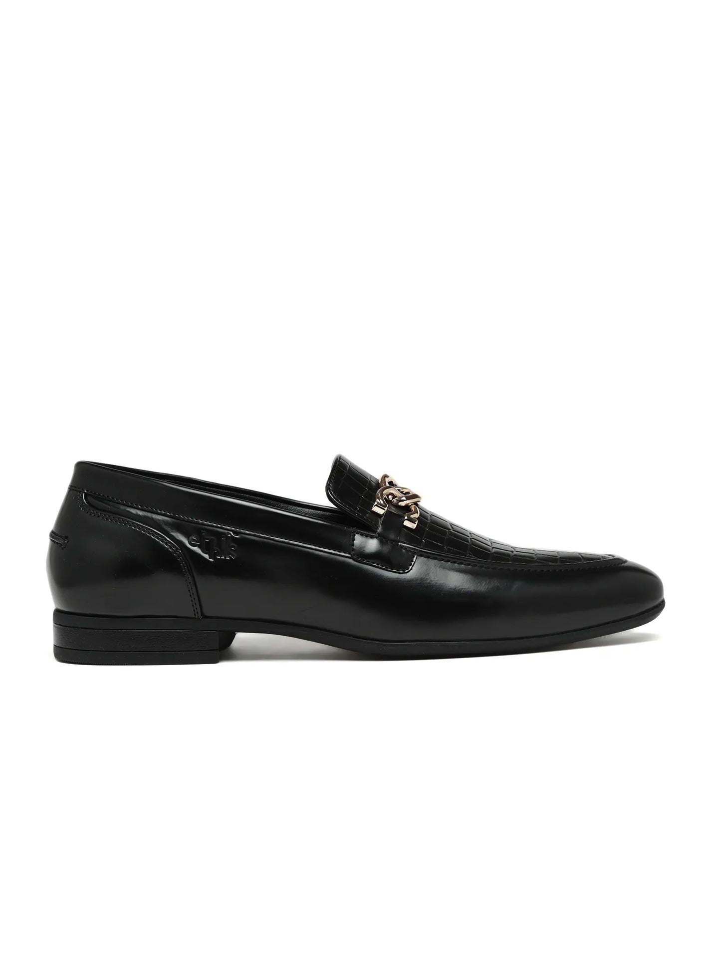 Black loafer shoe on a white background