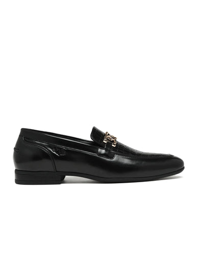 Black loafer shoe on a white background