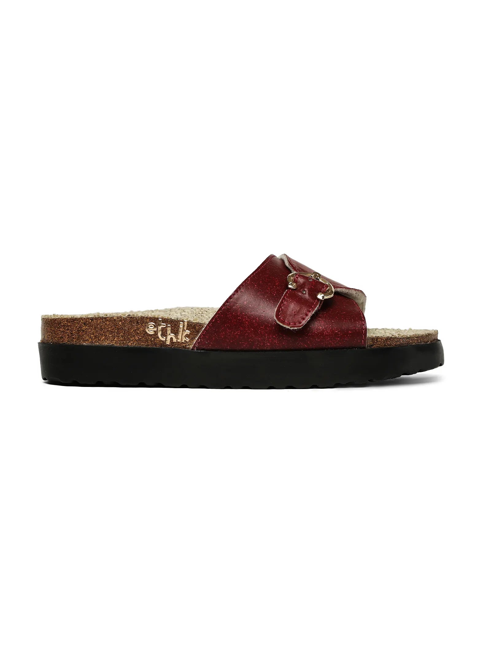 Brown sandal with a strap on a white background