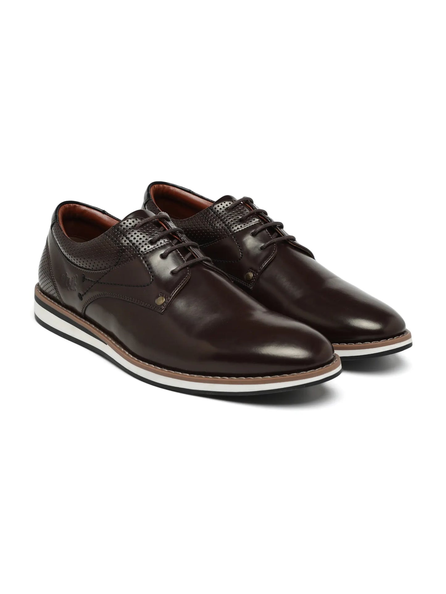 Pair of brown leather shoes on a white background