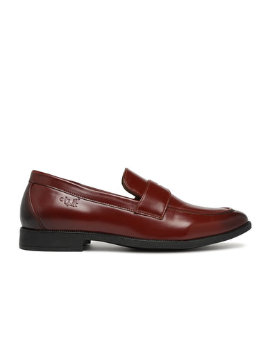 Brown leather loafer shoe on a white background