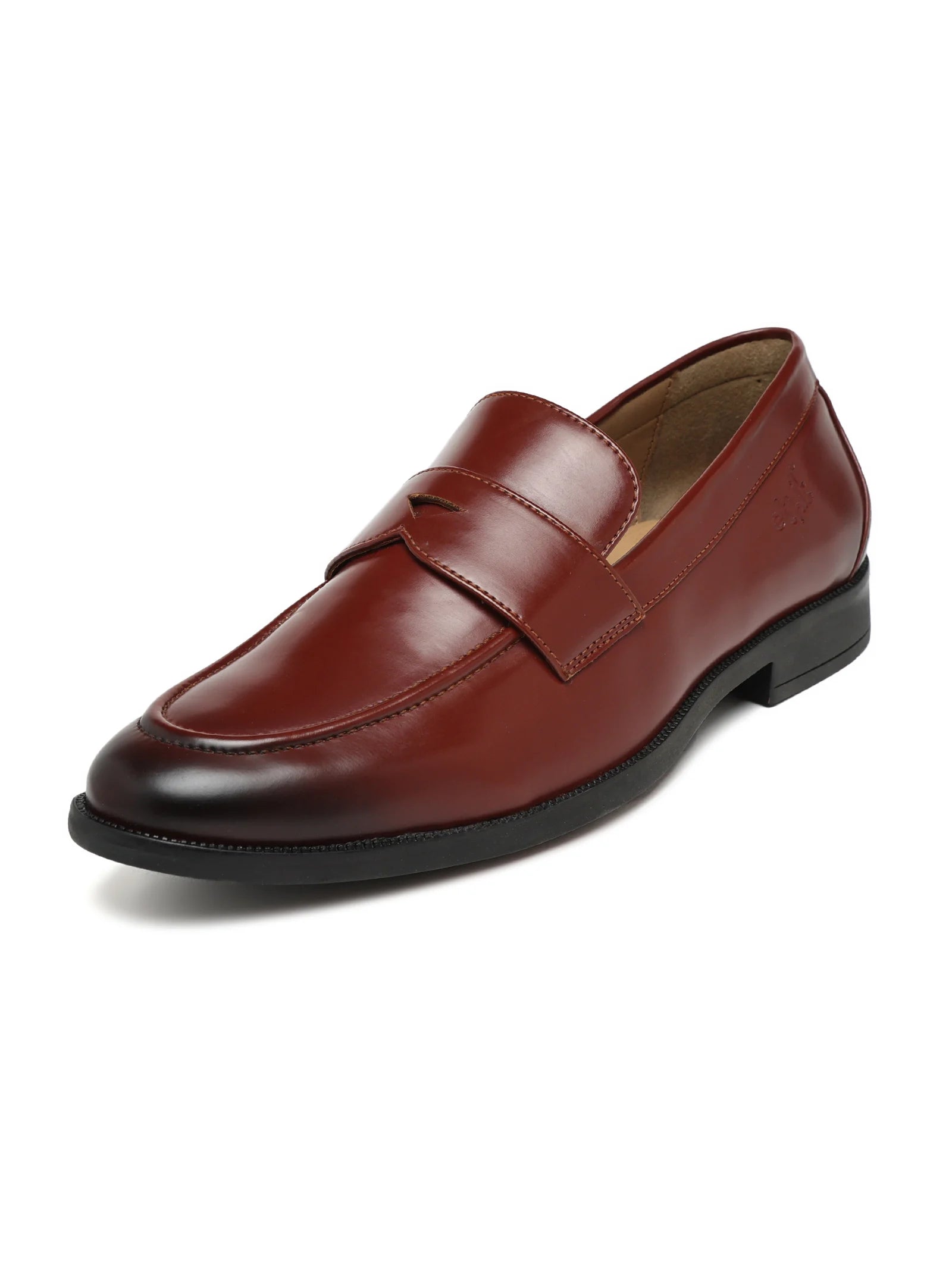 Brown leather loafer shoe on a white background