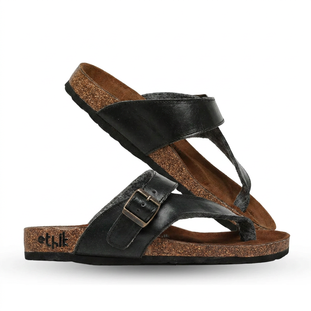 TUSK Black Cork Footbed  Sandals