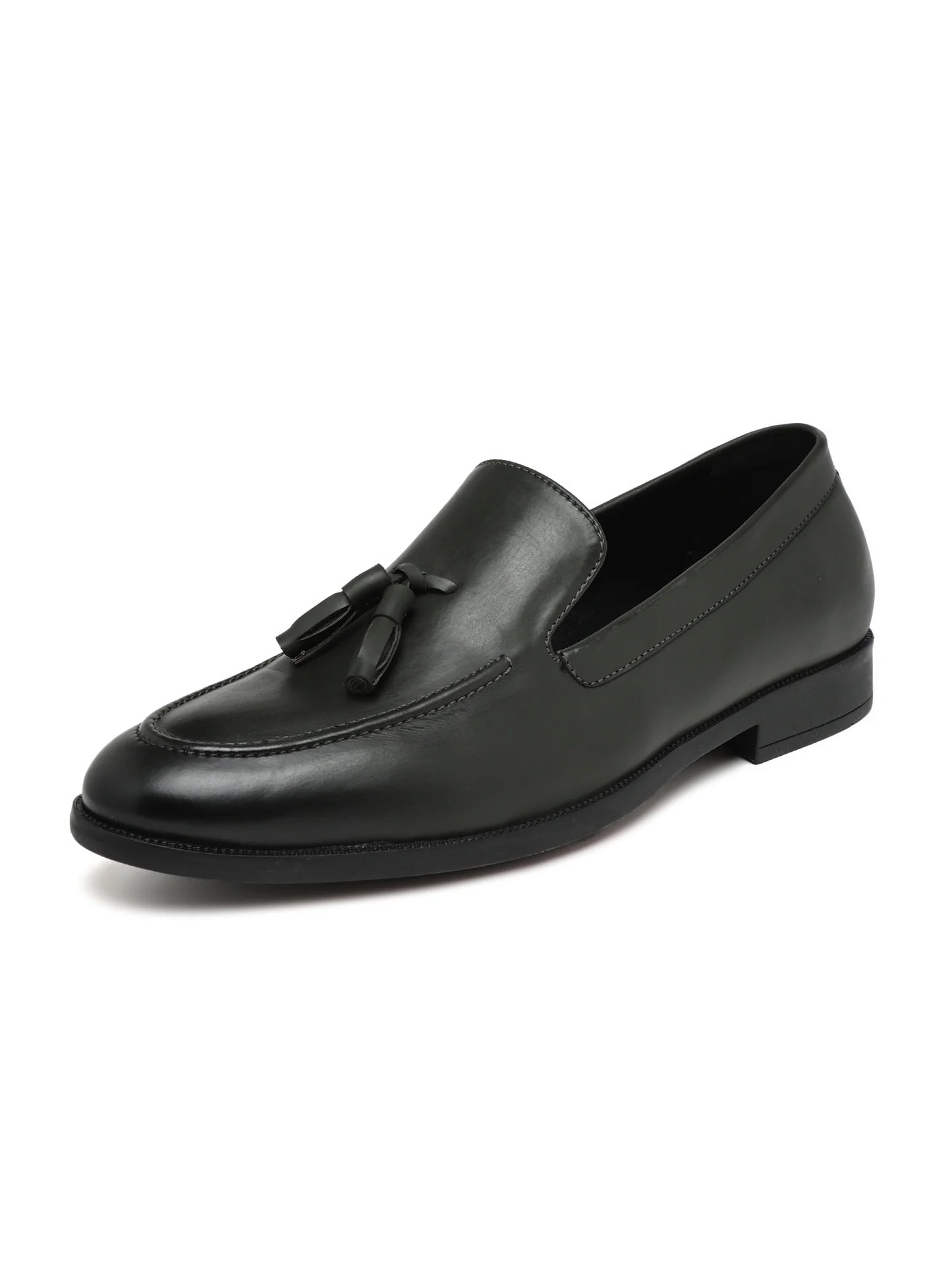 Black loafer shoe on a white background