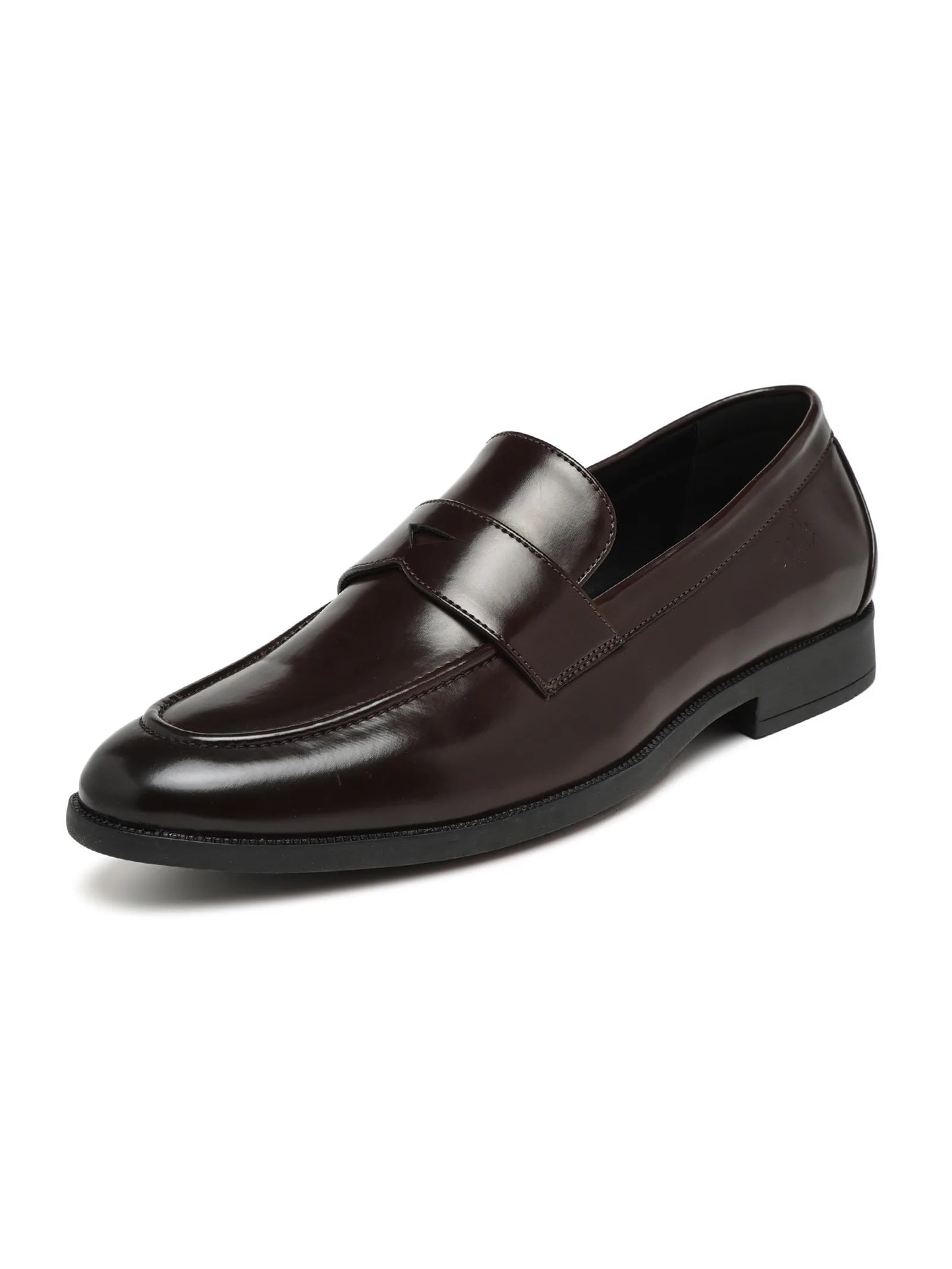 Brown leather loafer shoe on a white background