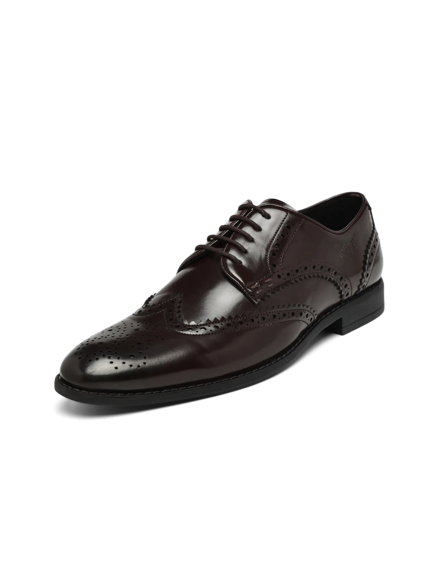 Brown leather dress shoe on a white background